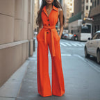 Elegant Women's Jumpsuit with Chic Collar and Waist Belt