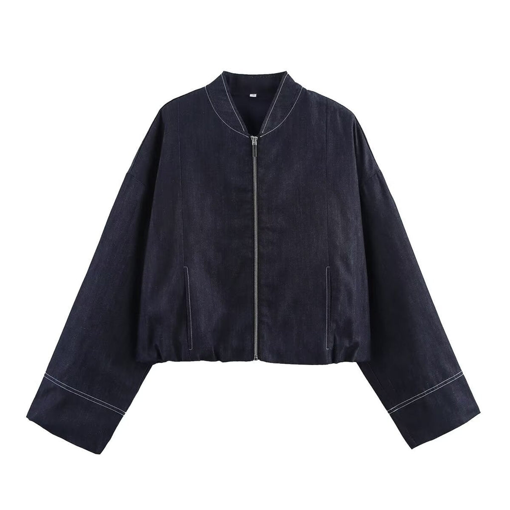 Women's Cropped Denim Jacket in Casual Blouson Style