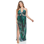 Women's Swimsuit with Elegant Wrap Skirt and Summer Palm Print