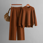 Women's Casual Knit Lounge Set with Wide Top and Comfortable Pants