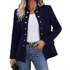 Women's Elegant Short-Sleeved Blazer with Decorative Buttons