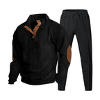 Men's Structured Henley Loungewear Set with Elbow Patches & Tapered Jogger Pants