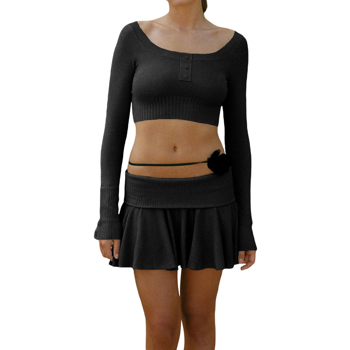 Women's Crop Top and Skirt Set with Refined Waistband