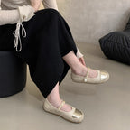Women's Ballet Flats with Decorative Chain Strap and Pearl Accent