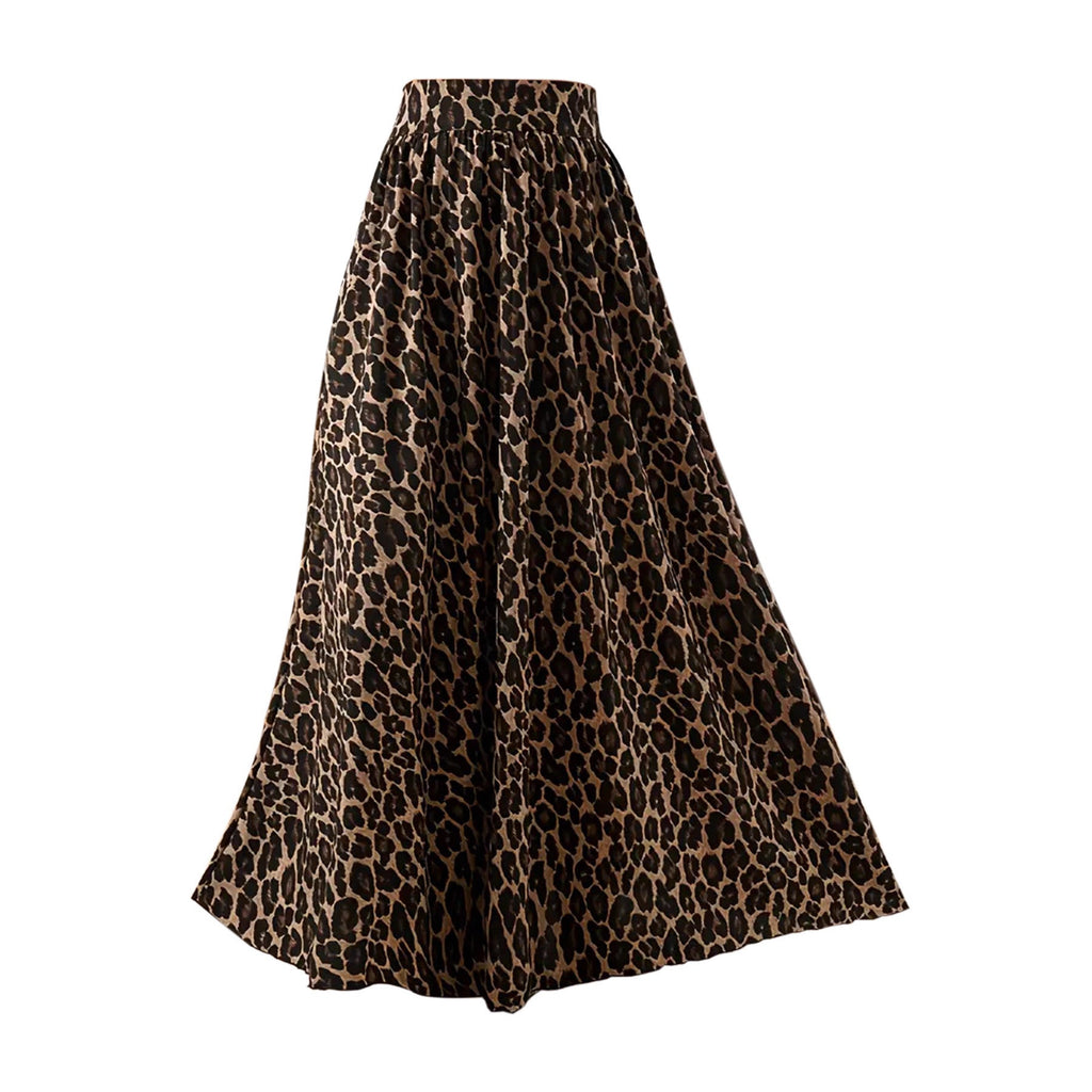 Women's Maxi Skirt with Leopard Print and Elastic Waistband