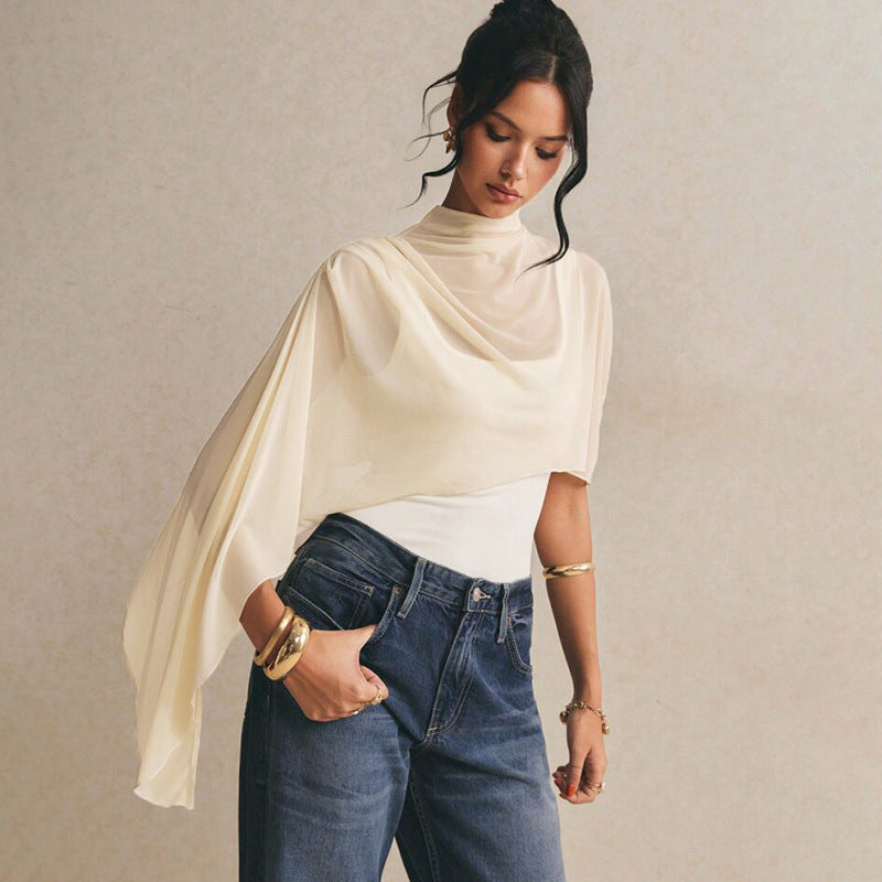 Women's Bodysuit with Elegant Chiffon Overlay