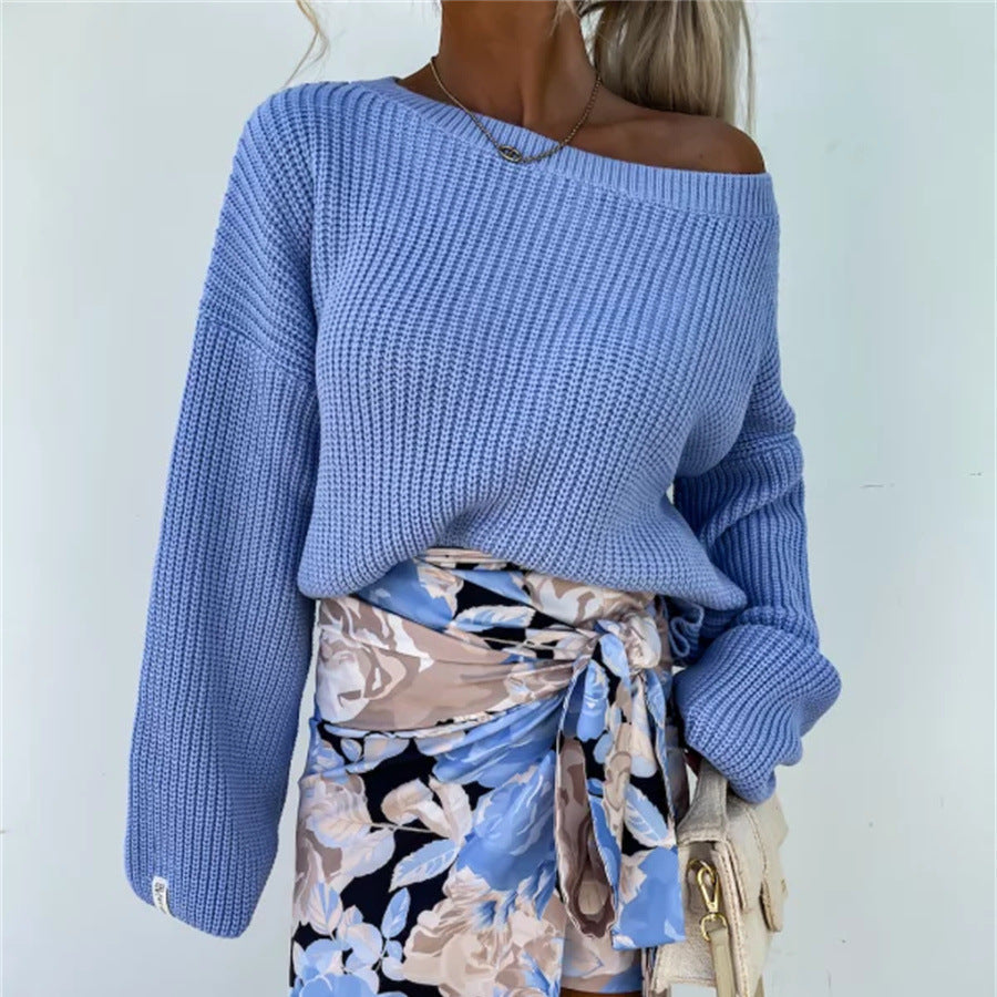 Women's Cozy Loose-Fit Off-Shoulder Knit Sweater