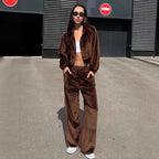 Women's Comfortable Sport Suit with Loose Fit and Hooded Jacket