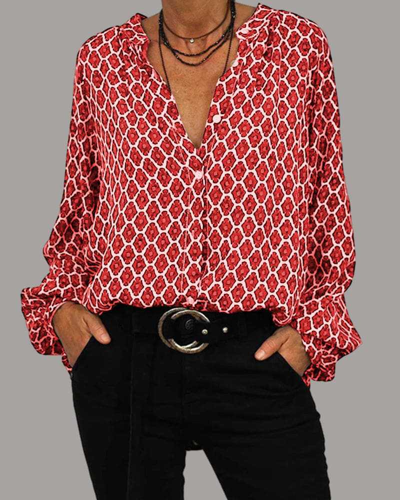 Women's Printed Long-Sleeve Blouse