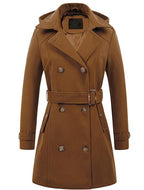 Women's Elegant Peacoat with Double-Breasted Button Placket and Waist Belt