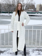 Women's Chunky Knit Coat with Distinctive Cable Knit Design and Open Front