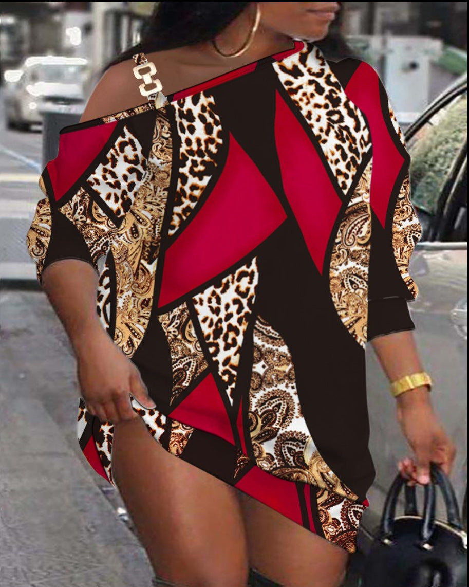 Women's Asymmetric Graphic Print One-Shoulder Dress