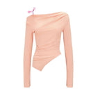 Women's Asymmetrical Long-Sleeve Top with Decorative Bow