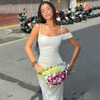 Elegant Floor-Length Dress with Unique Draping