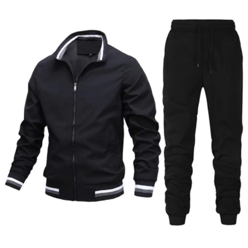 Men's sporty leisure training suit set with bomber jacket and elastic jogging pants
