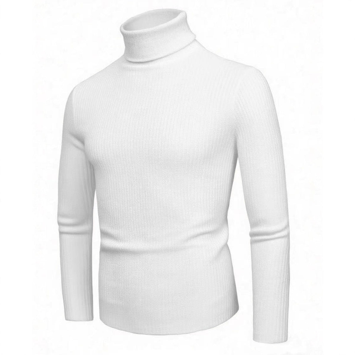 Elegant Knit Sweater with High Collar and Fine Ribbed Texture