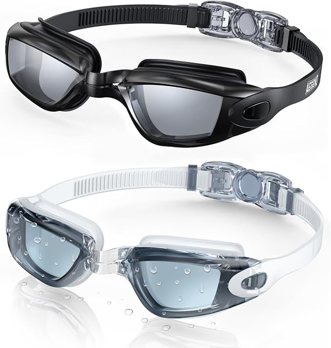 Swim goggles with adjustable head strap and anti-fog technology