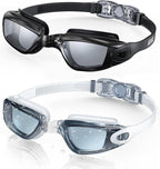 Swim goggles with adjustable head strap and anti-fog technology