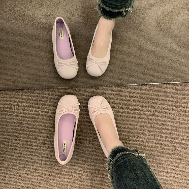 Women's Ballet Flats with Decorative Bow Detail and Fleece Outsole