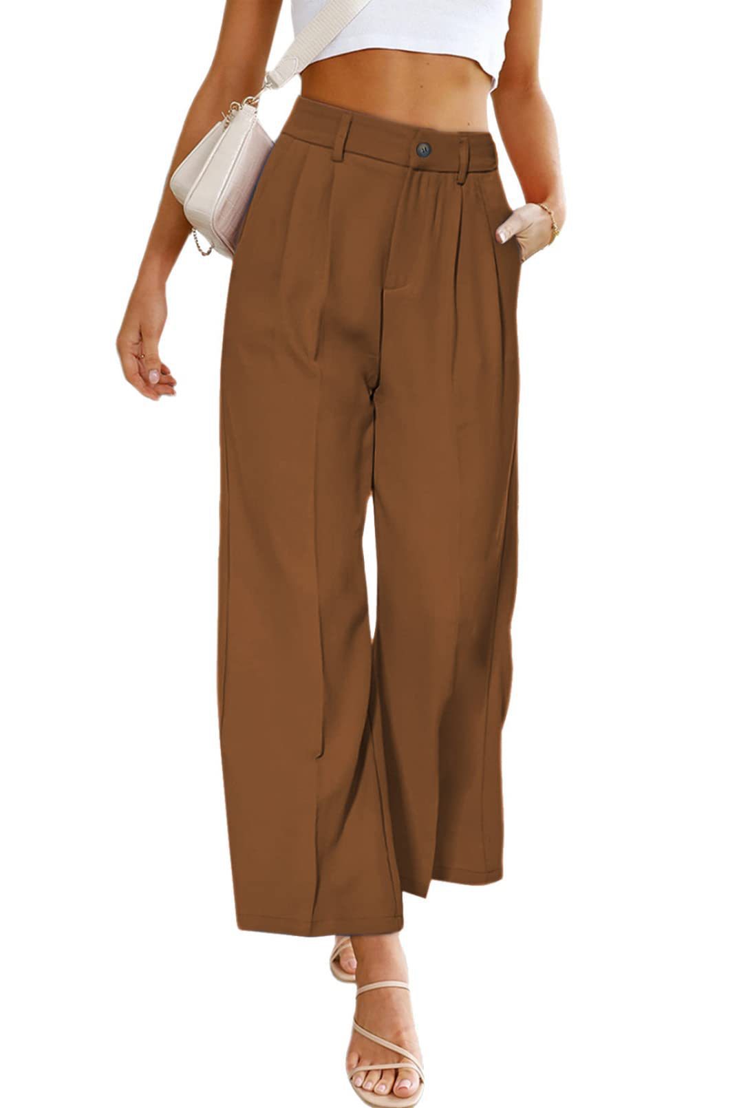 Women's Elegant Wide-Leg Pants with High-Waisted Pleats
