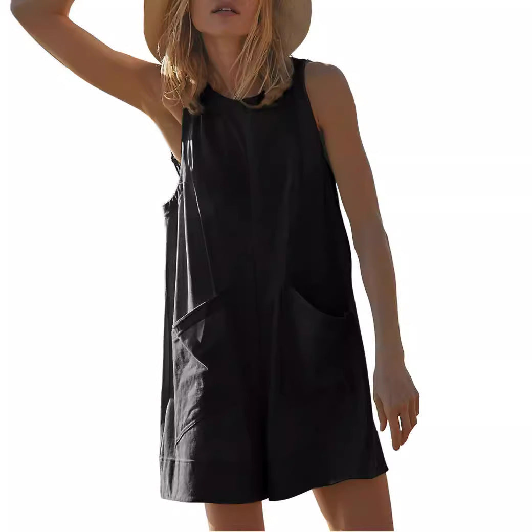 Women's Casual Wide-Leg Jumpsuit with Pockets
