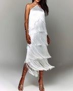 Elegant Fringe Maxi Dress with Shimmering Detail