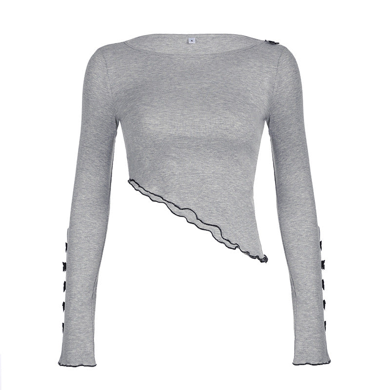 Women's Asymmetrical Long Sleeve Top with Decorative Ruched Detail