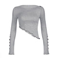 Women's Asymmetrical Long Sleeve Top with Decorative Ruched Detail