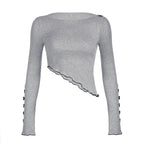 Women's Asymmetrical Long Sleeve Top with Decorative Ruched Detail