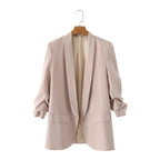 Elegant Women's Blazer with Rolled Sleeves and Pockets
