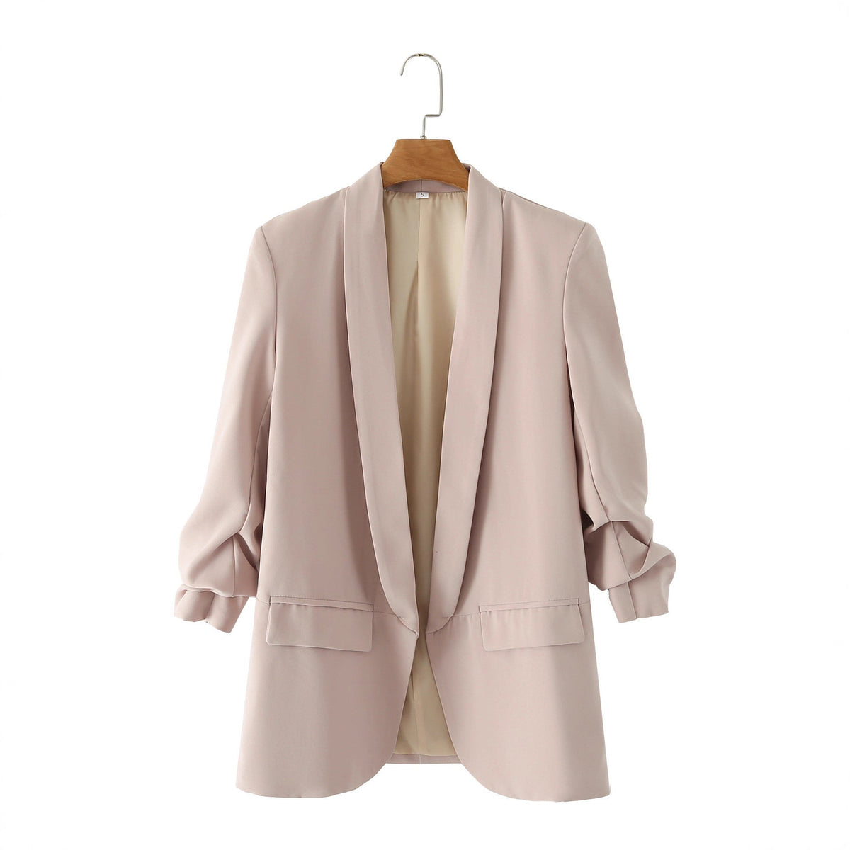 Elegant Women's Blazer with Rolled Sleeves and Pockets