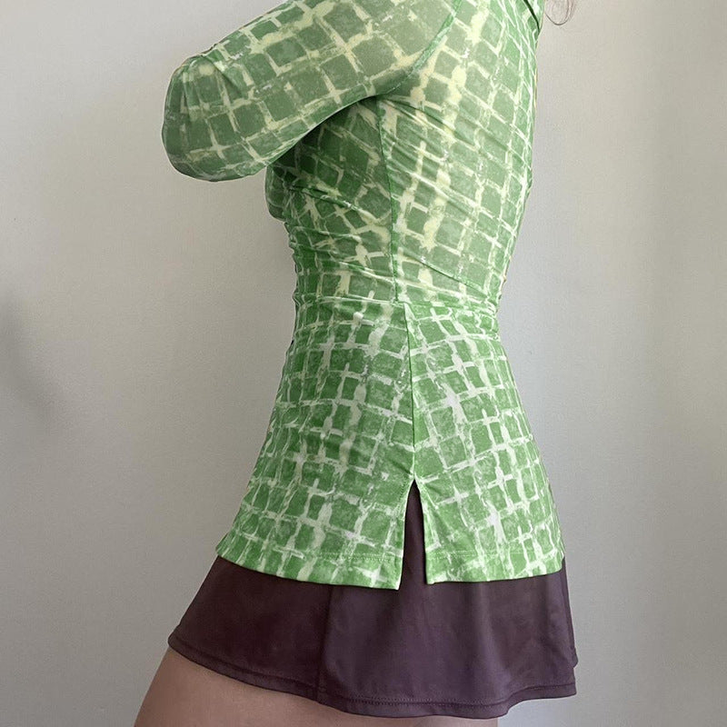 Women's Fitted Blouse with Ruffle Design and Button Closure