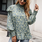 Elegant High-Neck Blouse with Ruffle Detail