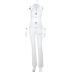 Women's Jumpsuit with Lace Detail and Deep V-Neck
