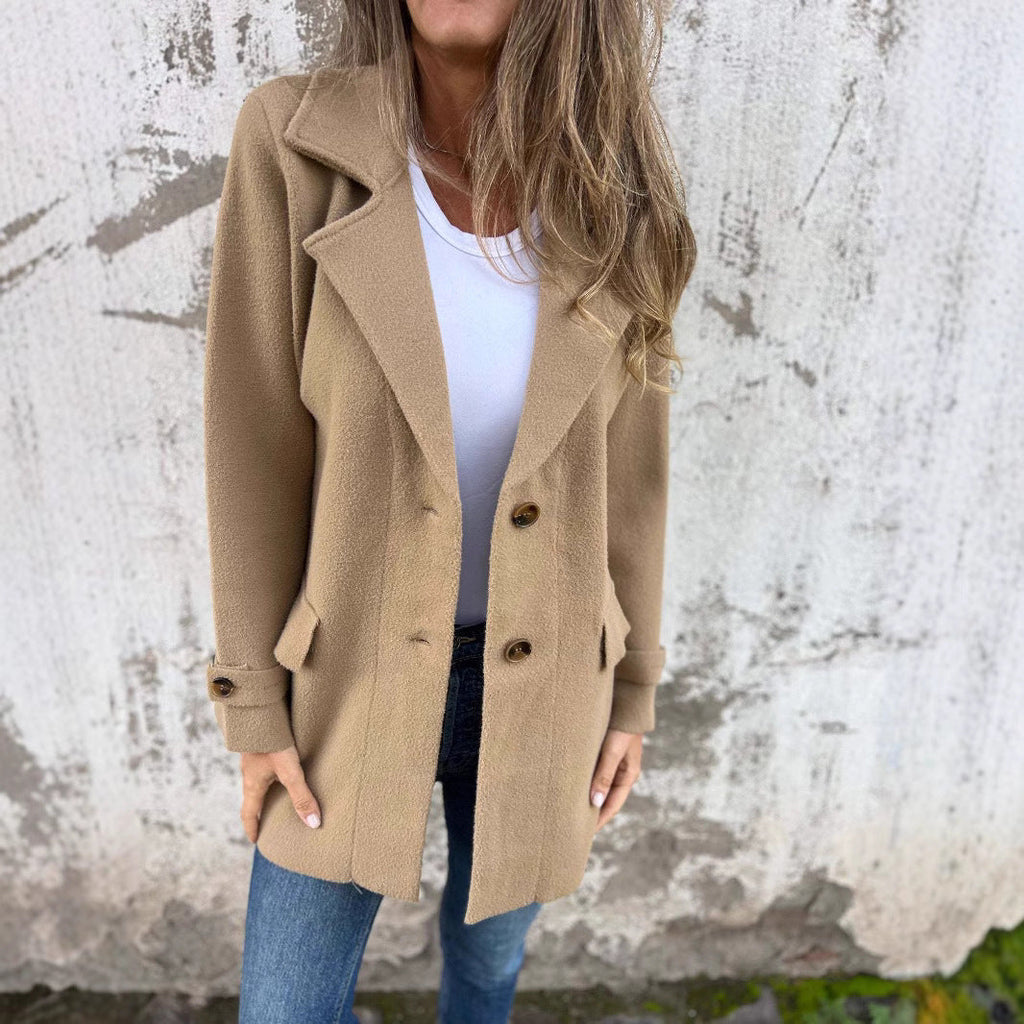 Women's Double-Breasted Fleece Coat with Large Lapel