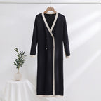 Women's Elegant Knit Coat with Button Details and V-Neck