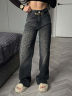 Women's High-Waist Leopard Print Jeans