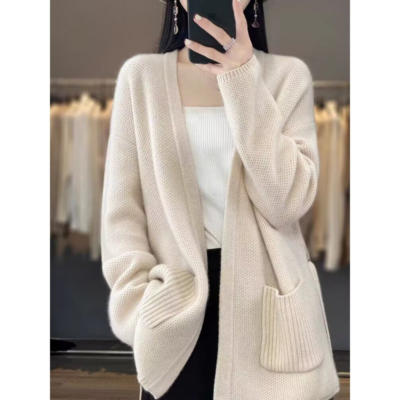 Women's Comfortable Cardigan with Waist Belt and Pockets