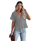 Women's Loose-Fit Blouse with Deep V-Neck