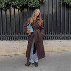 Women's Suede Trench Coat with Wide Collar
