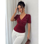 Women's Elegant Blouse with Pearl Detail