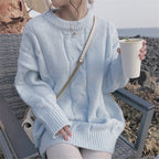 Women's Chunky Knit Sweater with Cable Design and Wide Cut