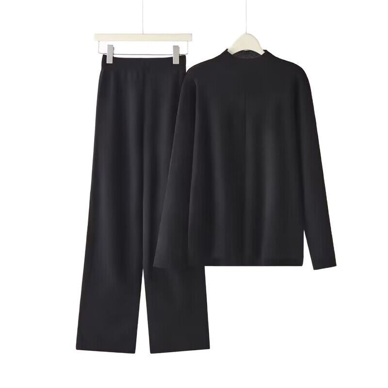 Elegant Long-Sleeve Top and Palazzo Pants Set