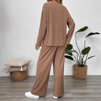 Women's Cozy Knit Set with Wide Leg and Button Placket