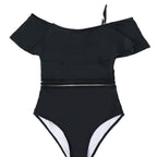 Women's Swimsuit with Ruffle Design and Elastic Waistband