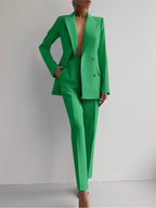 Women's Elegant Double-Breasted Blazer and Tailored Trousers