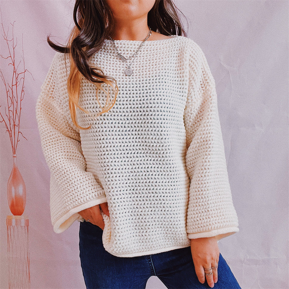 Women's Chunky Knit Sweater with Wide Cut and Casual Sleeves
