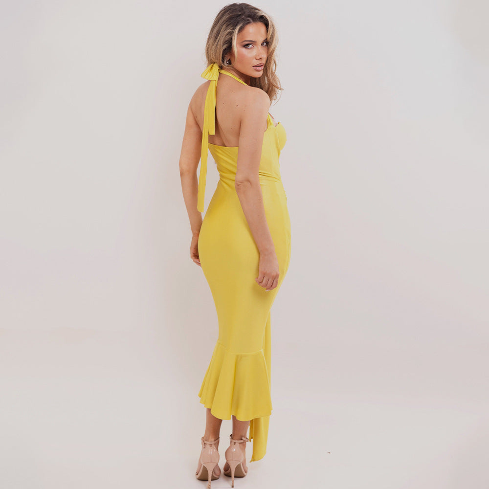 Women's Evening Dress with Wrap Design and Rhinestone Detail