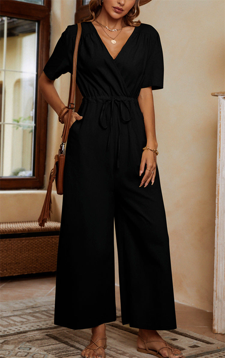 Casual Wide-Leg Jumpsuit with Waist Belt