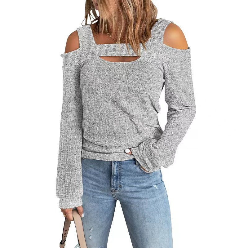Women's Elegant Long-Sleeve Shirt with Asymmetric Cut-Out and Shoulder Design